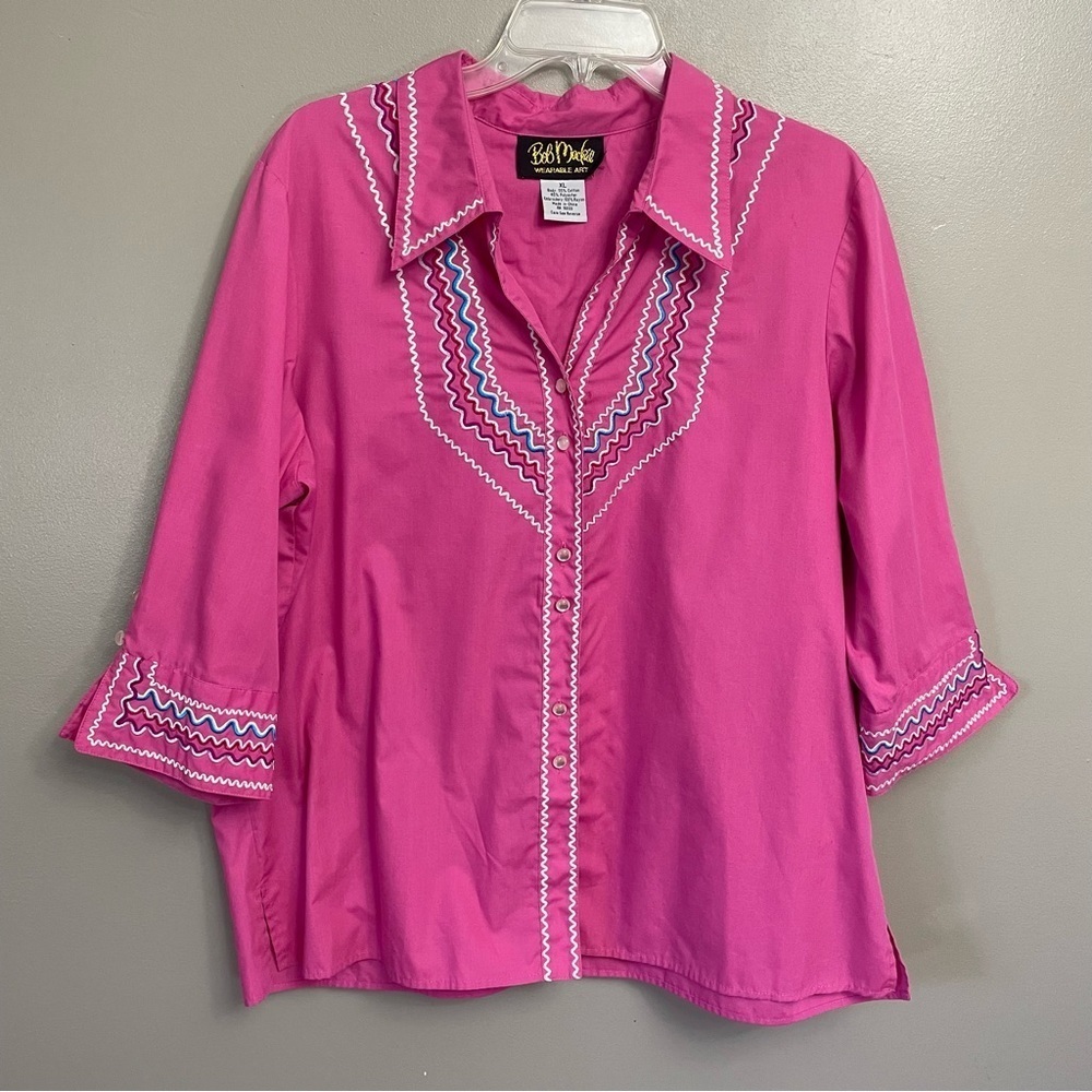 Bob Mackie women’s size XL Embroidered Blouse 3/4 sleeve cotton blend boho